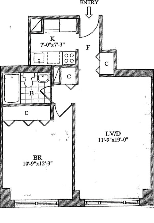 1 Bedroom floor plan at 30 West 63rd Street apartments