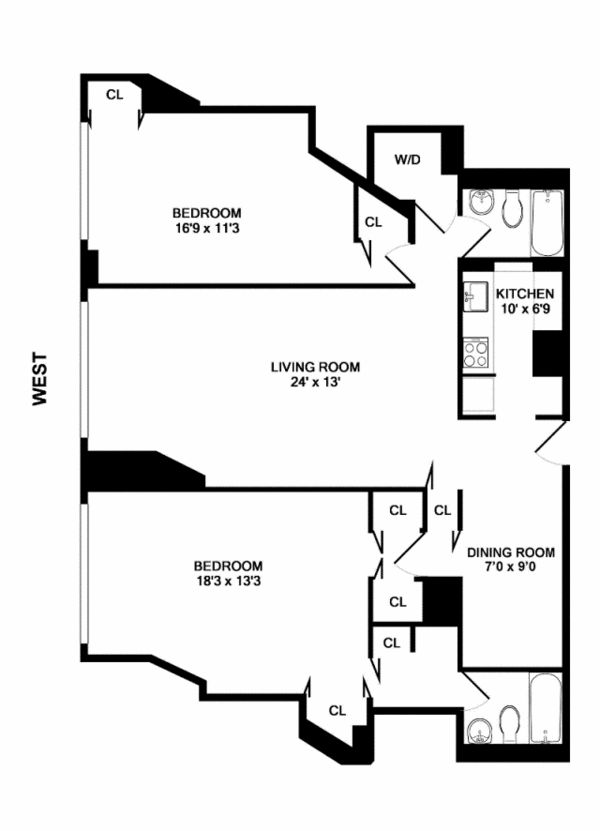 2 Bedroom floor plan 30 Lincoln Plaza apartments Upper West Side
