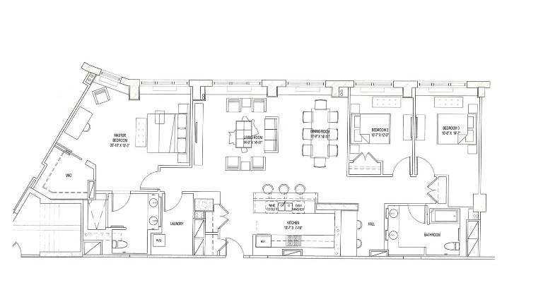 3 Bedroom apartment for rent floor plan 30 West 63rd Street 