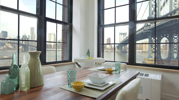 Gair 2 at 25 Washington Street in Dumbo, Brooklyn, has a kitchen with a great view of Brooklyn Bridge