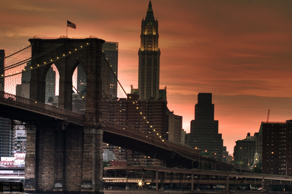 Brooklyn Bridge to Manhattan at Sunset