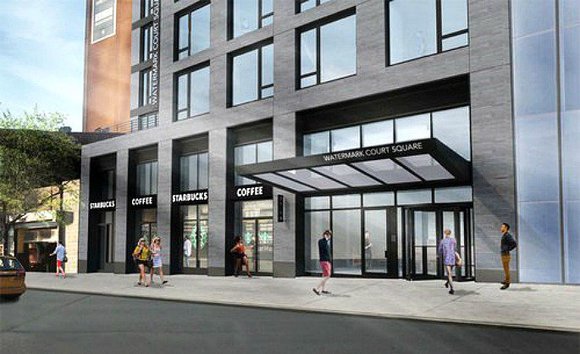 Rendering of the entrance at Watermark, a new development in Long Island City.