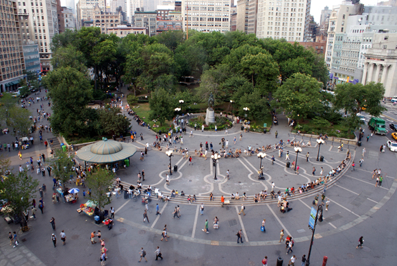 Aerial view of Union Square Park in Greenwich Village, Manhattan