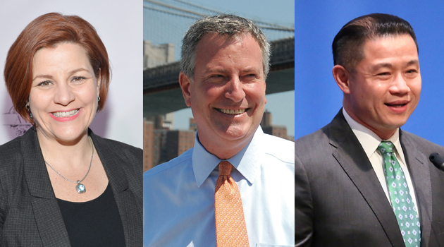 Christine Quinn, Bill de Blasio and John Liu