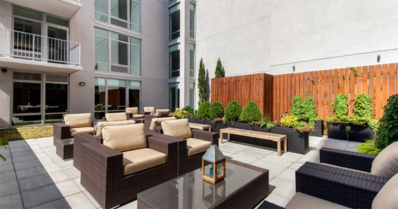 Outdoor terrace of Landmark Park Slope luxury rental apartments.