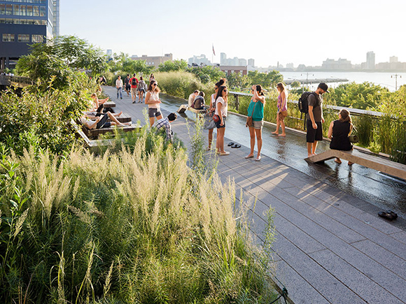 People relaxing at The High Line in Chelsea