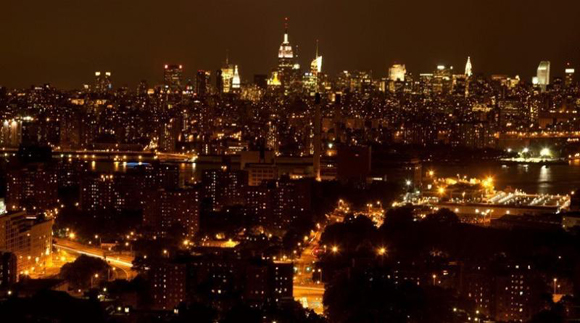 View from a luxury rental at DKLB BKLYN at night.